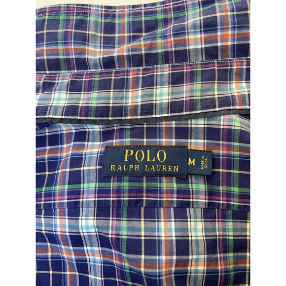 POLO Ralph Lauren Men’s M Plaid Button-Down Shirt Royal Navy Blue Multi - Picture 5 of 10
